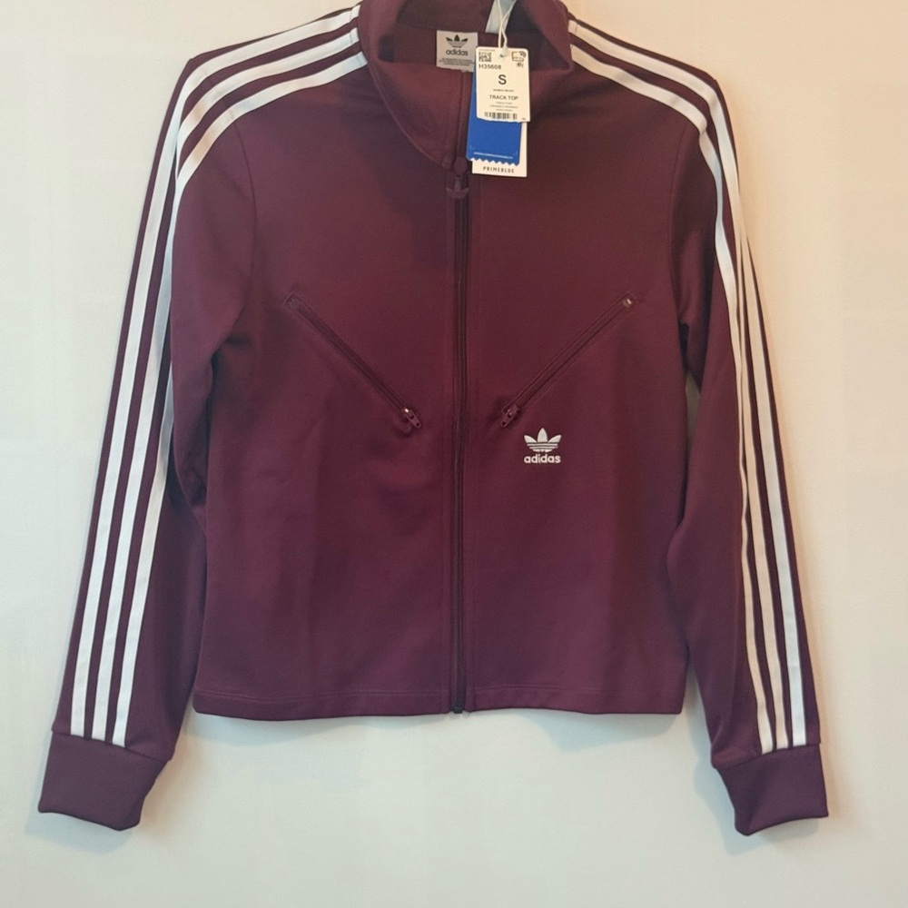 adidas Women's Maroon Track Jacket with White Three Stripes